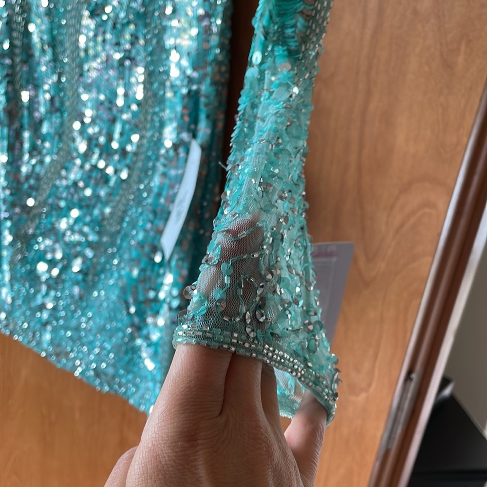 Js Collections Aqua Long Sleeve Sequined Cocktail… - image 2